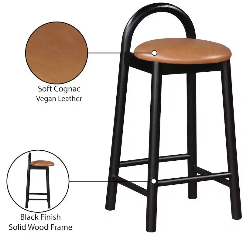 Tabouret de comptoir en similicuir végane couleur cognac