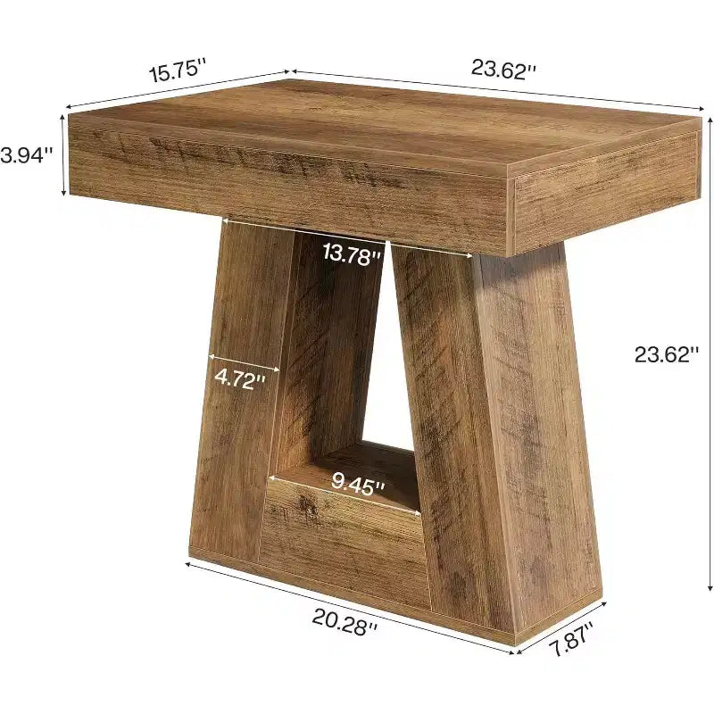 Table d'appoint en bois de 61 cm pour salon, bout de canapé à 2 niveaux avec base trapézoïdale, petite table de chevet de ferme pour chambre