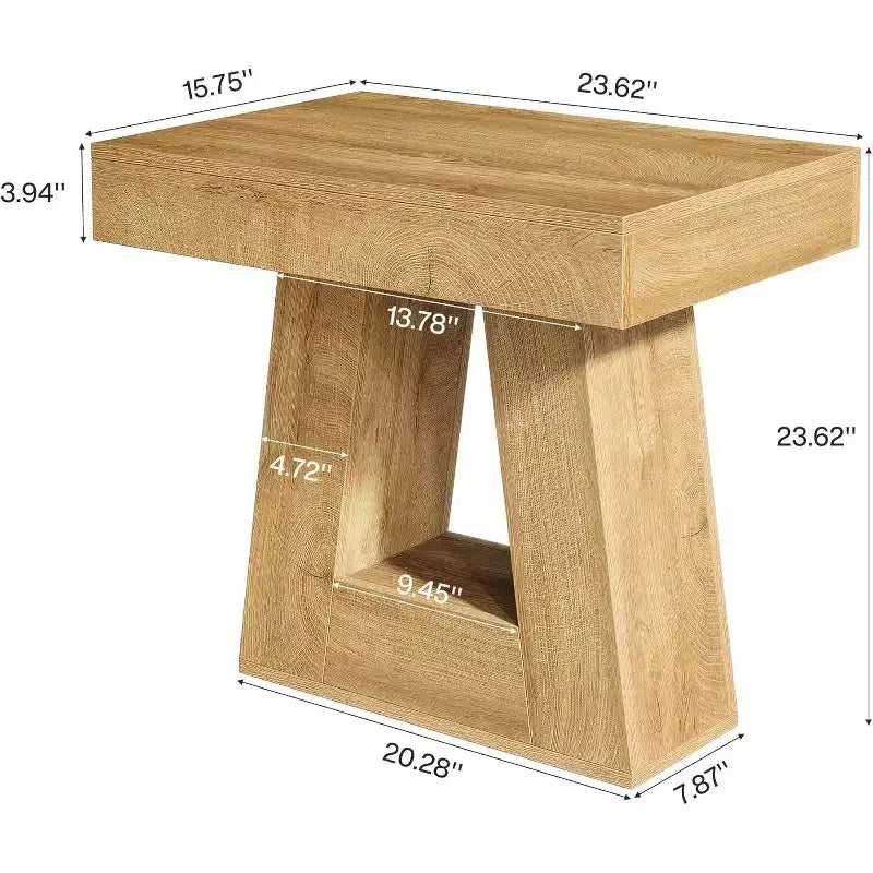 Table d'appoint en bois de 61 cm pour salon, bout de canapé à 2 niveaux avec base trapézoïdale, petite table de chevet de ferme pour chambre