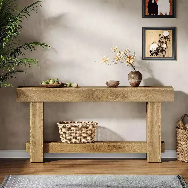 Lantine 70.9 Entryway Console Table, Wood Farmhouse Sofa Table Behind Couch, Foyer Stand with Thick Legs for Hallway, Living Room