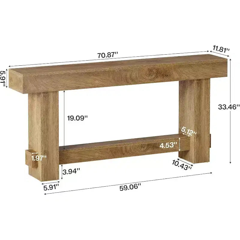 Table console d'entrée de 180 cm, Table de canapé de style ferme en bois derrière le canapé, Meuble d'entrée à pieds épais pour couloir, salon