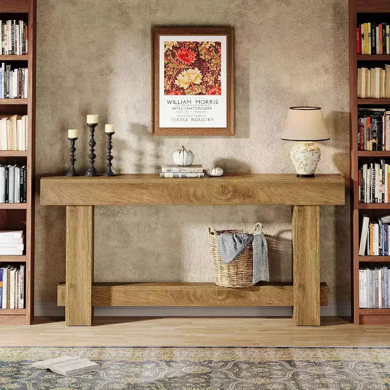 Table console d'entrée de 180 cm, Table de canapé de style ferme en bois derrière le canapé, Meuble d'entrée à pieds épais pour couloir, salon