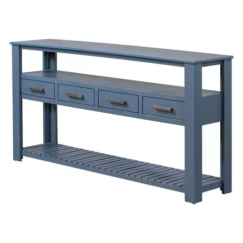 Console étroite de 158 cm avec 2 étagères, 4 tiroirs et poignées métalliques – Meuble d'appoint pour entrée et salon