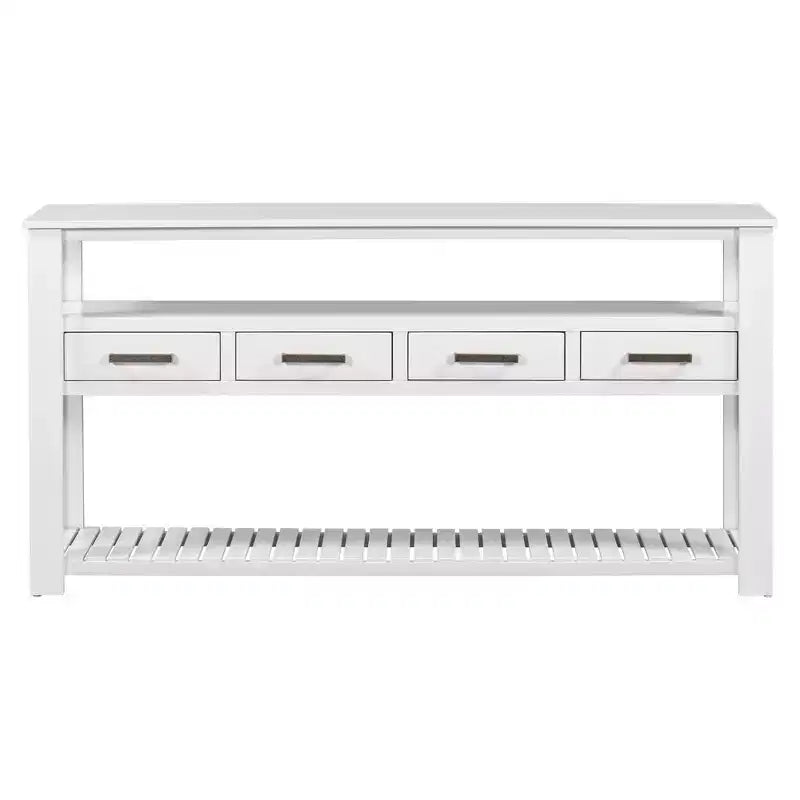 Console étroite de 158 cm avec 2 étagères, 4 tiroirs et poignées métalliques – Meuble d'appoint pour entrée et salon