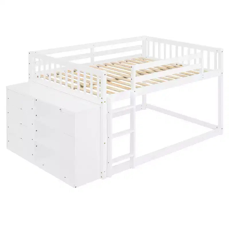 Lit superposé moderne double sur double avec 4 tiroirs et 3 étagères