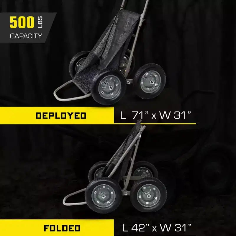 Chariot de chasse au cerf et de pêche pliable multi-usage, capacité de 227 kg, noir