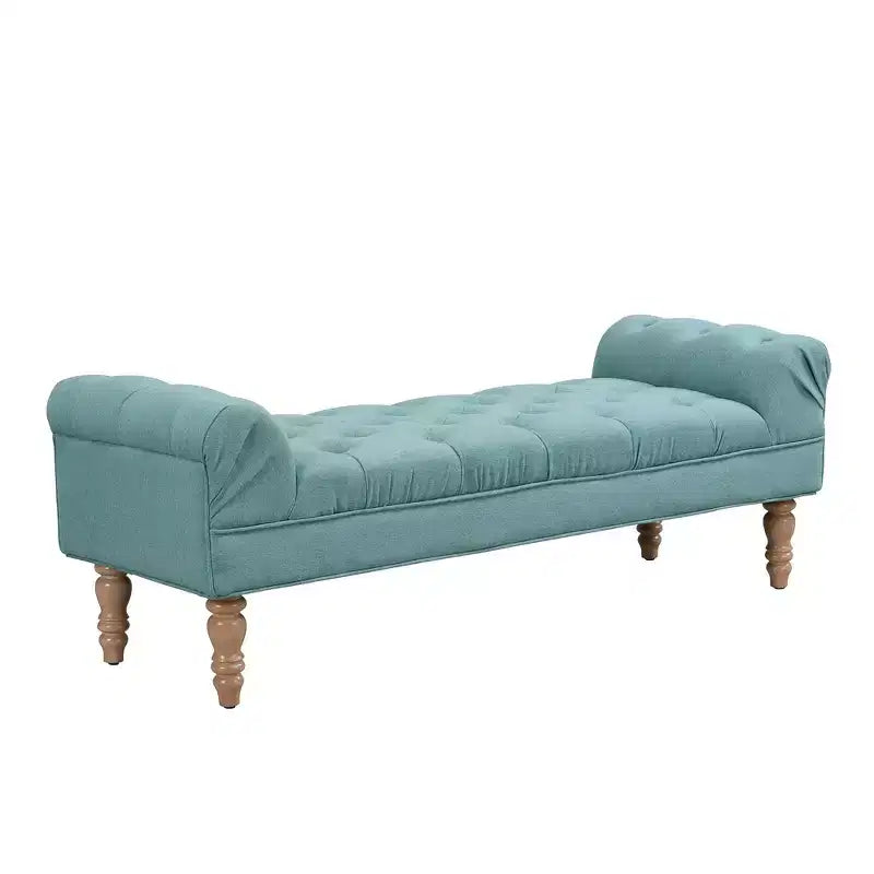 Banc de bout de lit, Banc d'entrée, Ottoman rembourré en tissu capitonné, Accoudoirs roulés, Pieds en forme de gourde