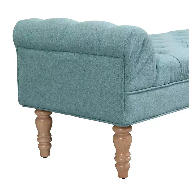 Banc de bout de lit, Banc d'entrée, Ottoman rembourré en tissu capitonné, Accoudoirs roulés, Pieds en forme de gourde