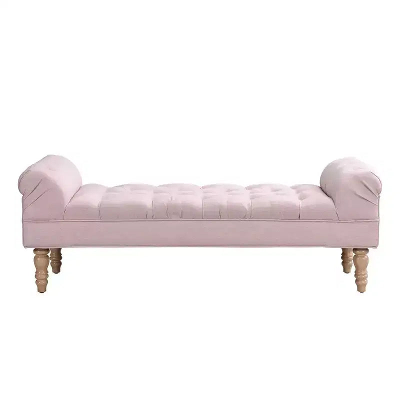 Banc de bout de lit, Banc d'entrée, Ottoman rembourré en tissu capitonné, Accoudoirs roulés, Pieds en forme de gourde