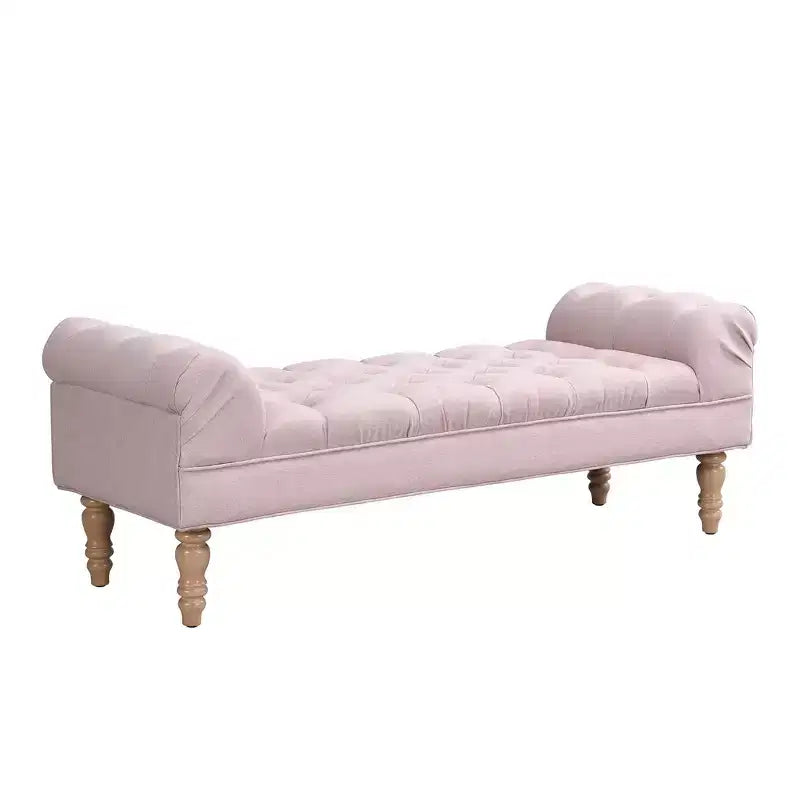 Banc de bout de lit, Banc d'entrée, Ottoman rembourré en tissu capitonné, Accoudoirs roulés, Pieds en forme de gourde