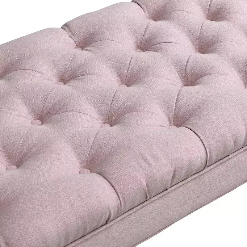 Banc de bout de lit, Banc d'entrée, Ottoman rembourré en tissu capitonné, Accoudoirs roulés, Pieds en forme de gourde