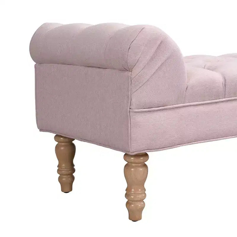 Banc de bout de lit, Banc d'entrée, Ottoman rembourré en tissu capitonné, Accoudoirs roulés, Pieds en forme de gourde