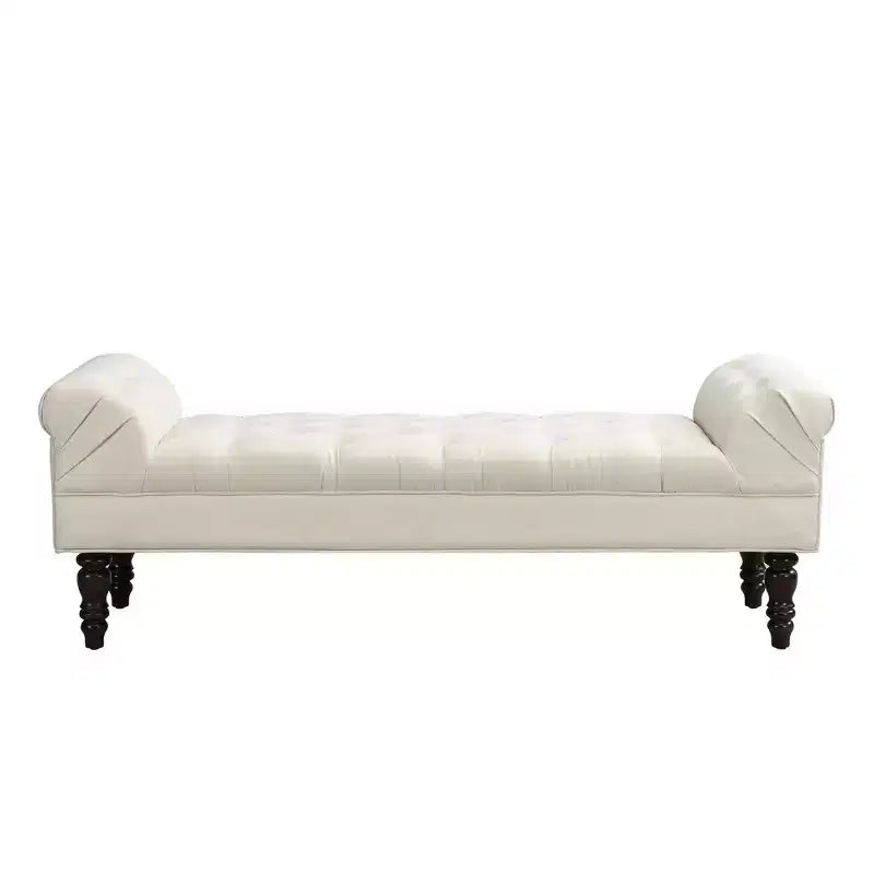 Banc de bout de lit, Banc d'entrée, Ottoman rembourré en tissu capitonné, Accoudoirs roulés, Pieds en forme de gourde