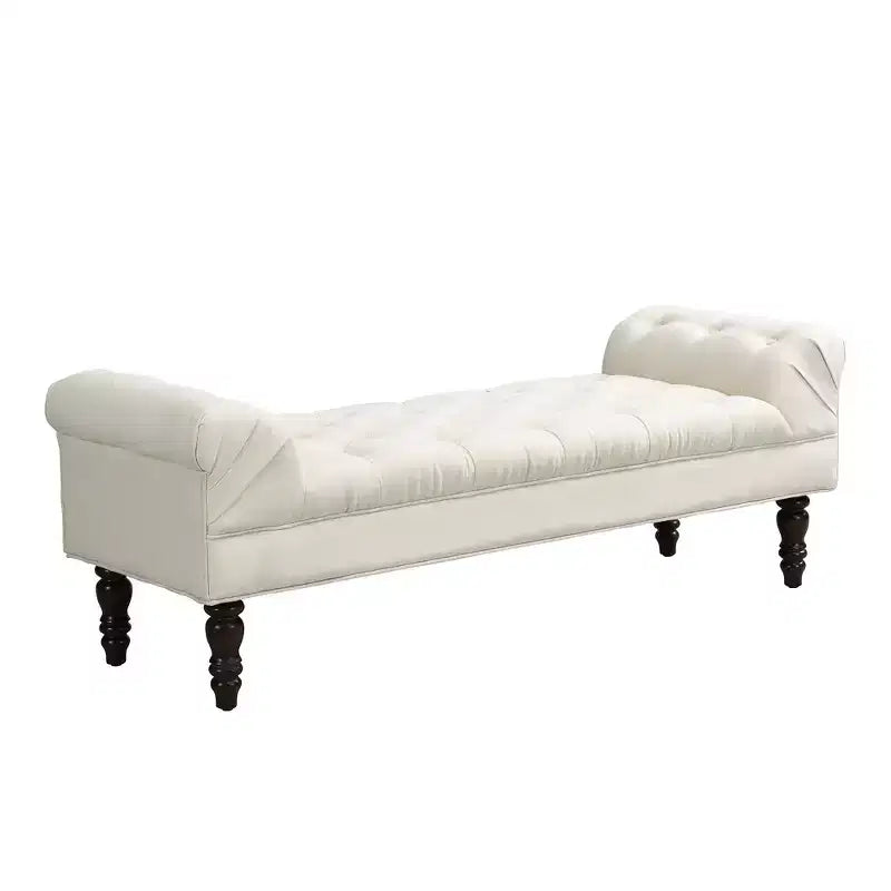 Banc de bout de lit, Banc d'entrée, Ottoman rembourré en tissu capitonné, Accoudoirs roulés, Pieds en forme de gourde