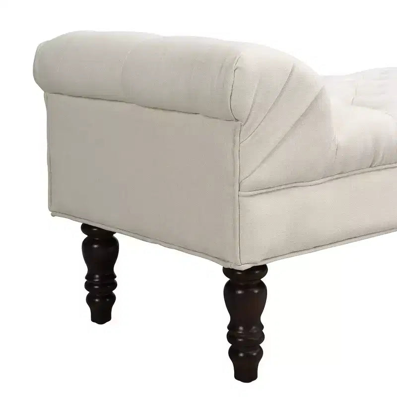 Banc de bout de lit, Banc d'entrée, Ottoman rembourré en tissu capitonné, Accoudoirs roulés, Pieds en forme de gourde