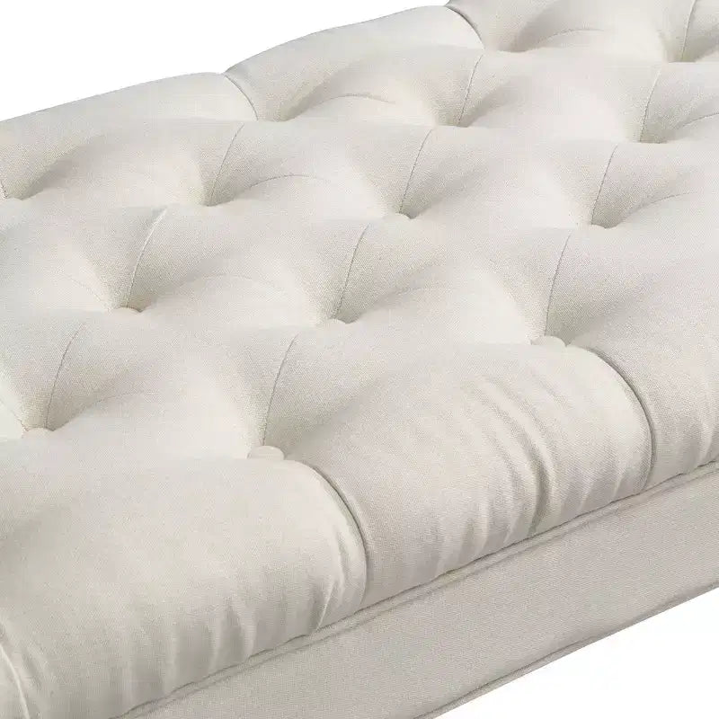Banc de bout de lit, Banc d'entrée, Ottoman rembourré en tissu capitonné, Accoudoirs roulés, Pieds en forme de gourde