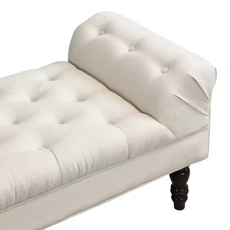 Banc de bout de lit, Banc d'entrée, Ottoman rembourré en tissu capitonné, Accoudoirs roulés, Pieds en forme de gourde