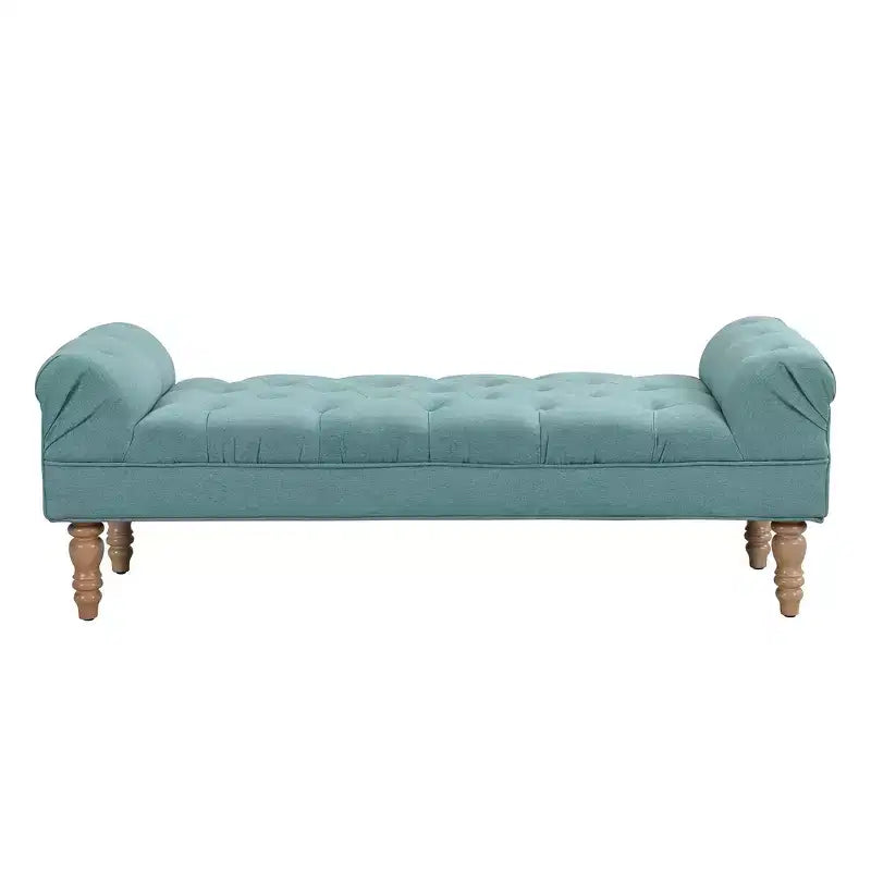 Banc de bout de lit, Banc d'entrée, Ottoman rembourré en tissu capitonné, Accoudoirs roulés, Pieds en forme de gourde