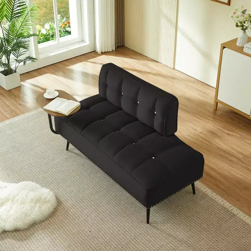 Canapé 2 places en velours de 137 cm avec table d'appoint pivotante et dossier, pour salon ou chambre à coucher