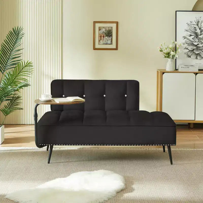 Canapé 2 places en velours de 137 cm avec table d'appoint pivotante et dossier, pour salon ou chambre à coucher