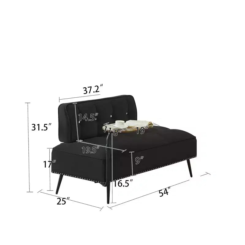 Canapé 2 places en velours de 137 cm avec table d'appoint pivotante et dossier, pour salon ou chambre à coucher