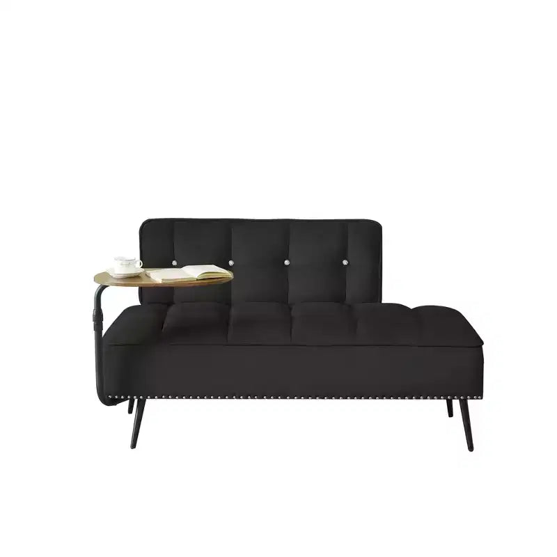 Canapé 2 places en velours de 137 cm avec table d'appoint pivotante et dossier, pour salon ou chambre à coucher