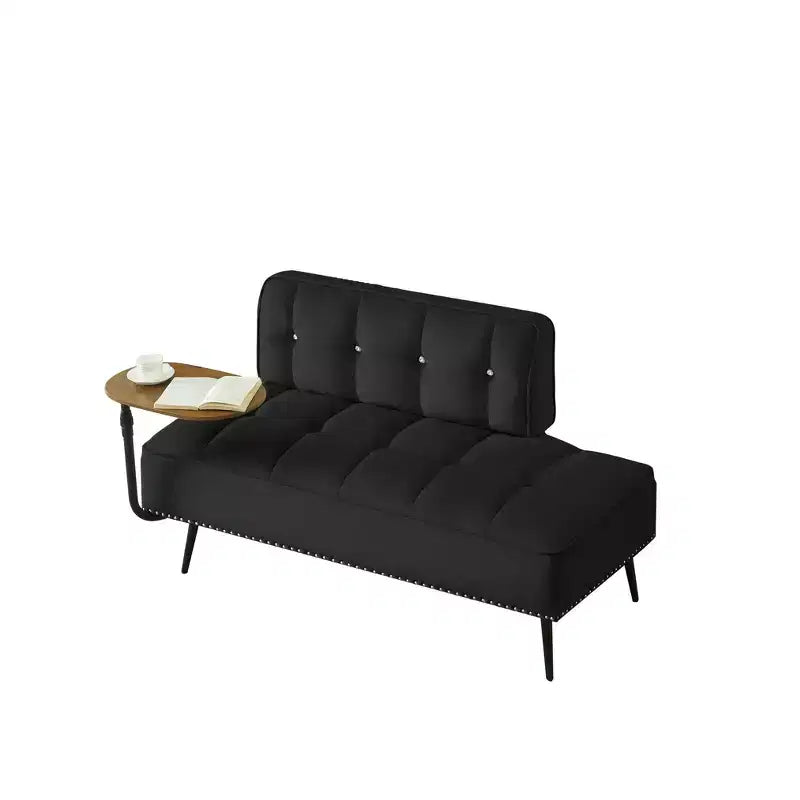 Canapé 2 places en velours de 137 cm avec table d'appoint pivotante et dossier, pour salon ou chambre à coucher