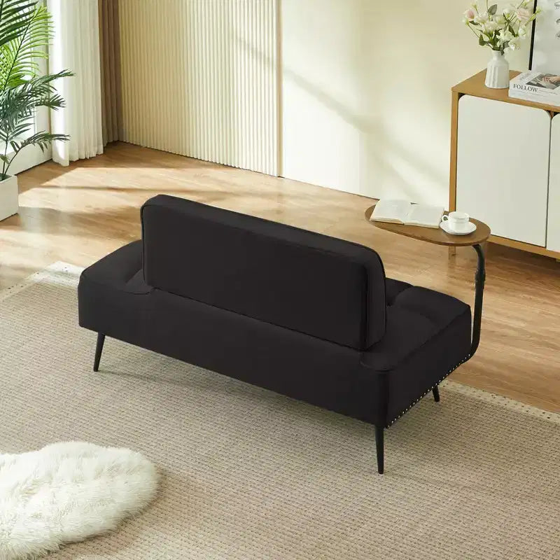 Canapé 2 places en velours de 137 cm avec table d'appoint pivotante et dossier, pour salon ou chambre à coucher