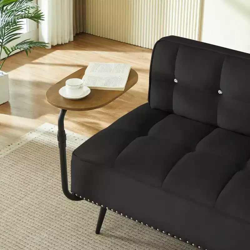 Canapé 2 places en velours de 137 cm avec table d'appoint pivotante et dossier, pour salon ou chambre à coucher