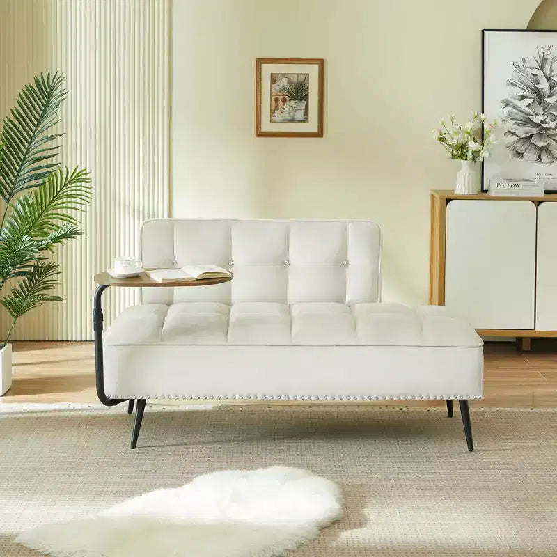 Canapé 2 places en velours de 137 cm avec table d'appoint pivotante et dossier, pour salon ou chambre à coucher