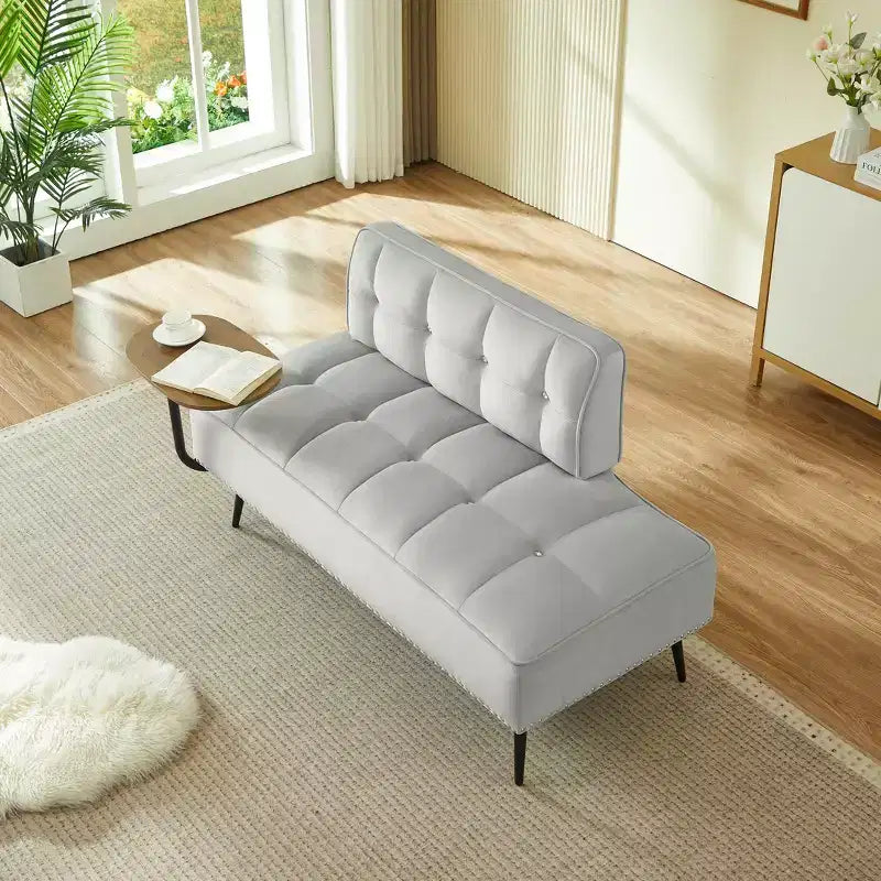 Canapé 2 places en velours de 137 cm avec table d'appoint pivotante et dossier, pour salon ou chambre à coucher