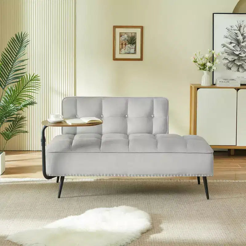 Canapé 2 places en velours de 137 cm avec table d'appoint pivotante et dossier, pour salon ou chambre à coucher