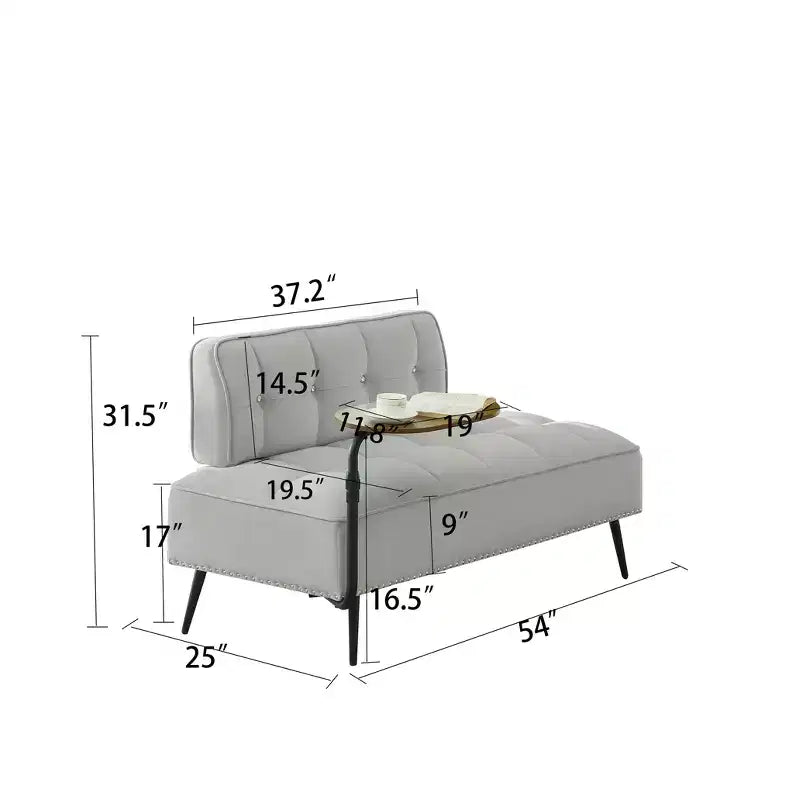 Canapé 2 places en velours de 137 cm avec table d'appoint pivotante et dossier, pour salon ou chambre à coucher