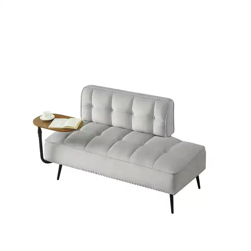 Canapé 2 places en velours de 137 cm avec table d'appoint pivotante et dossier, pour salon ou chambre à coucher