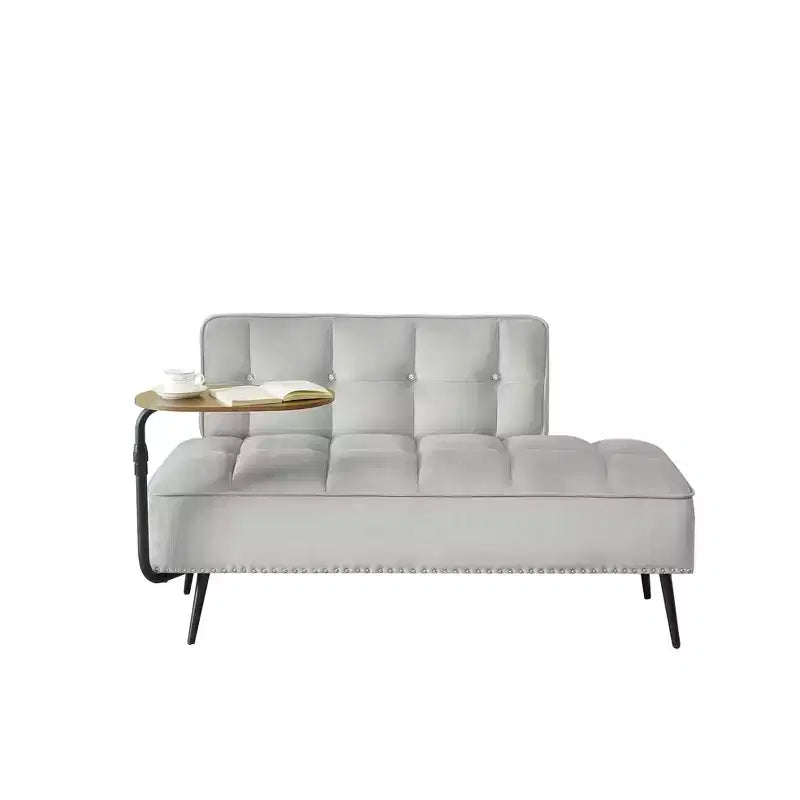 Canapé 2 places en velours de 137 cm avec table d'appoint pivotante et dossier, pour salon ou chambre à coucher