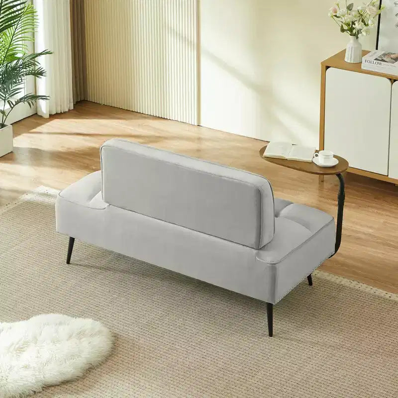 Canapé 2 places en velours de 137 cm avec table d'appoint pivotante et dossier, pour salon ou chambre à coucher