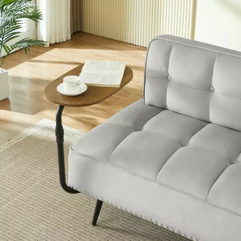 Canapé 2 places en velours de 137 cm avec table d'appoint pivotante et dossier, pour salon ou chambre à coucher