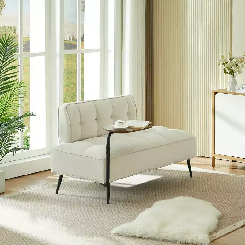 Canapé 2 places en velours de 137 cm avec table d'appoint pivotante et dossier, pour salon ou chambre à coucher