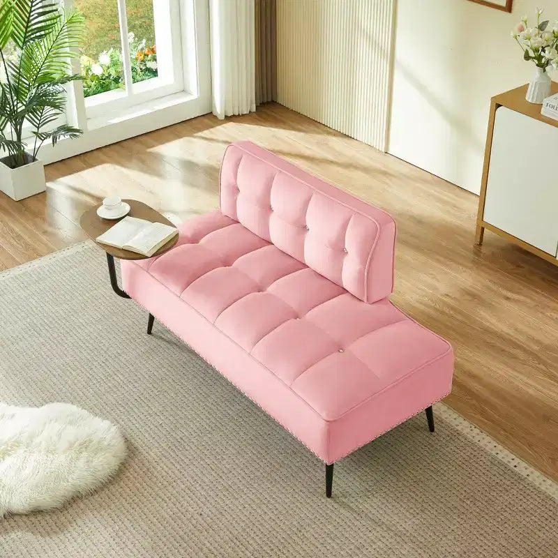 Canapé 2 places en velours de 137 cm avec table d'appoint pivotante et dossier, pour salon ou chambre à coucher