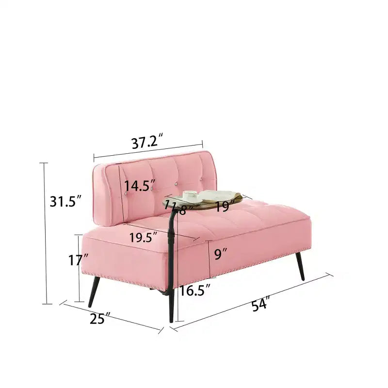 Canapé 2 places en velours de 137 cm avec table d'appoint pivotante et dossier, pour salon ou chambre à coucher