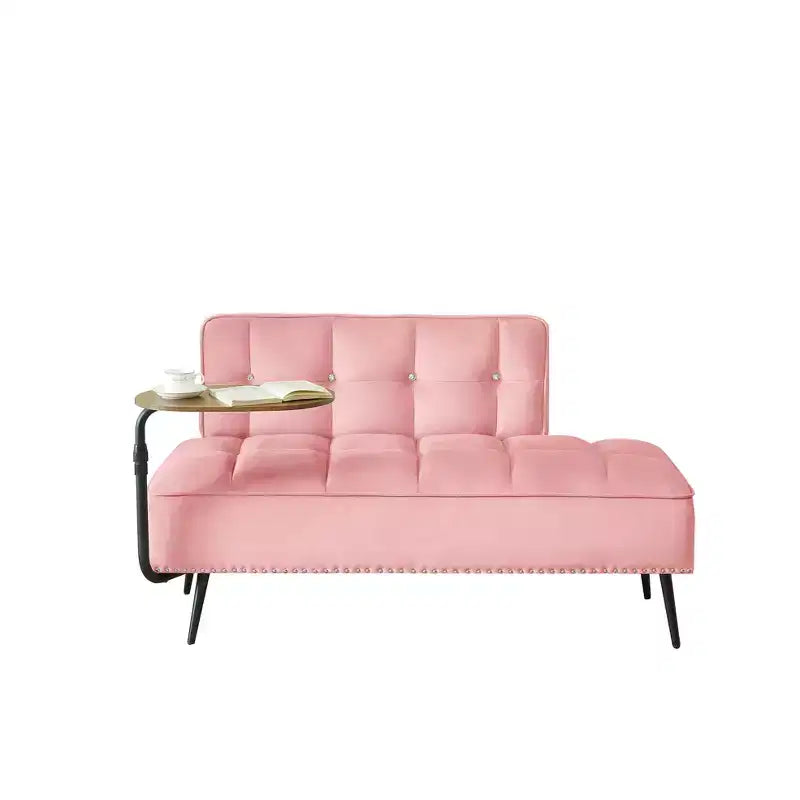 Canapé 2 places en velours de 137 cm avec table d'appoint pivotante et dossier, pour salon ou chambre à coucher