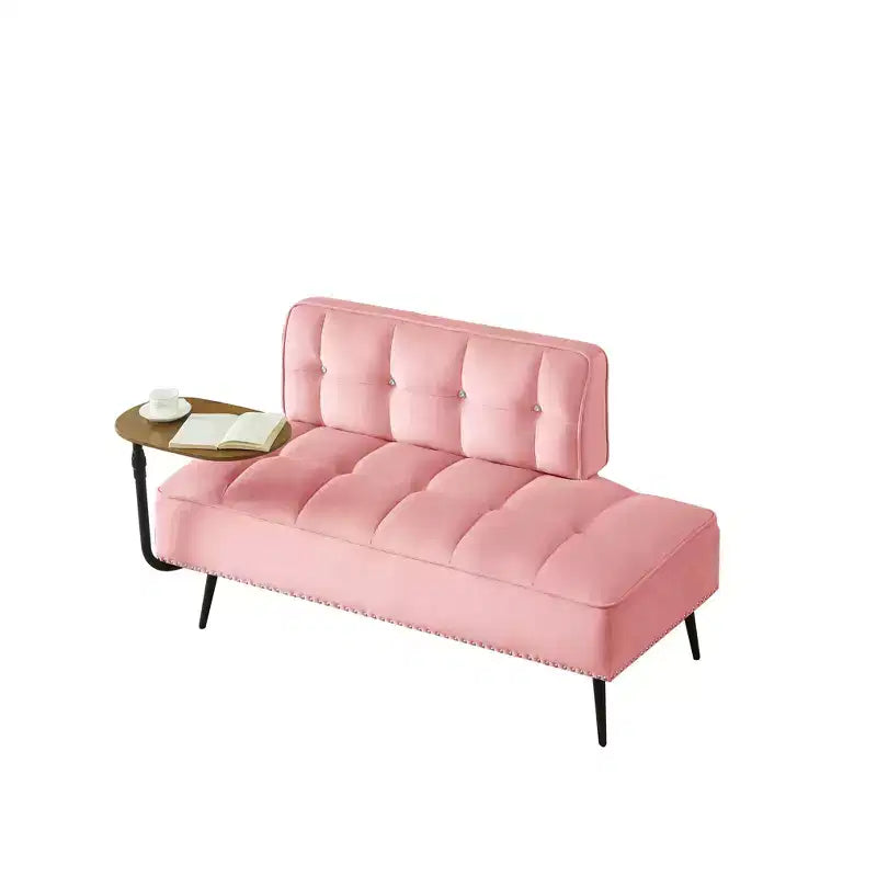 Canapé 2 places en velours de 137 cm avec table d'appoint pivotante et dossier, pour salon ou chambre à coucher