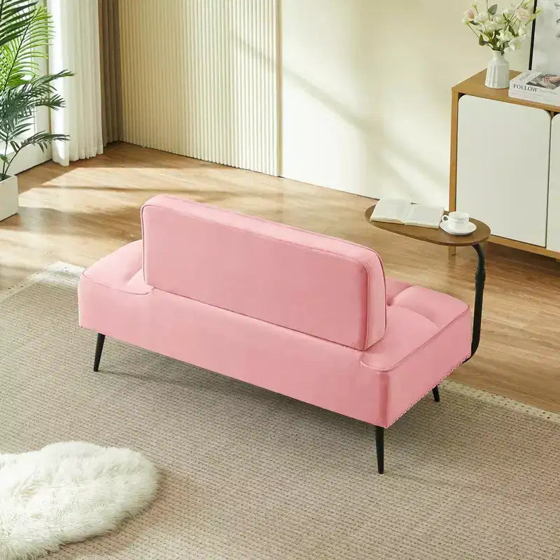 Canapé 2 places en velours de 137 cm avec table d'appoint pivotante et dossier, pour salon ou chambre à coucher
