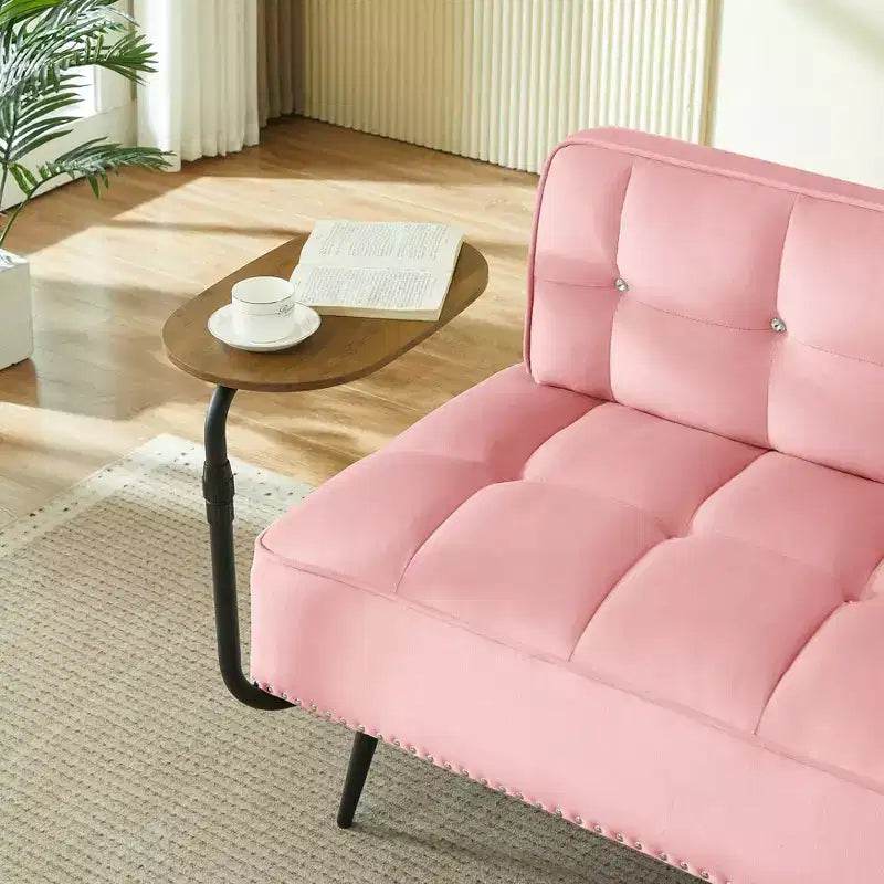 Canapé 2 places en velours de 137 cm avec table d'appoint pivotante et dossier, pour salon ou chambre à coucher