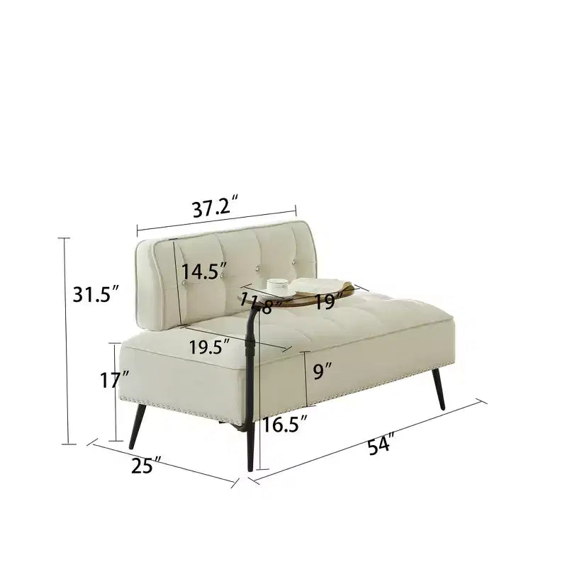 Canapé 2 places en velours de 137 cm avec table d'appoint pivotante et dossier, pour salon ou chambre à coucher