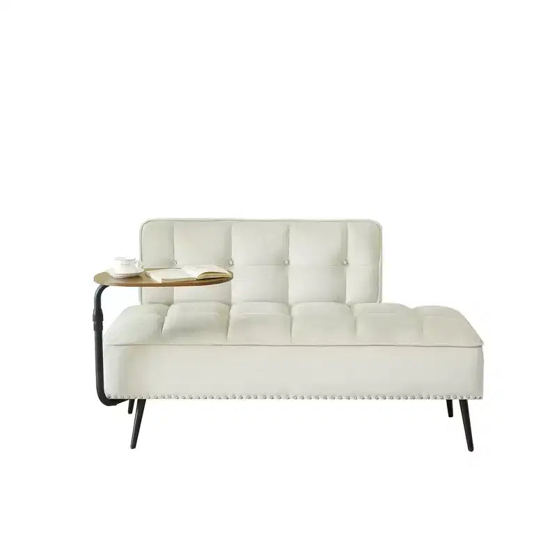 Canapé 2 places en velours de 137 cm avec table d'appoint pivotante et dossier, pour salon ou chambre à coucher