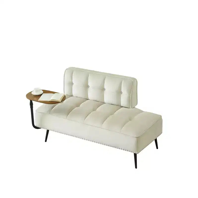 Canapé 2 places en velours de 137 cm avec table d'appoint pivotante et dossier, pour salon ou chambre à coucher