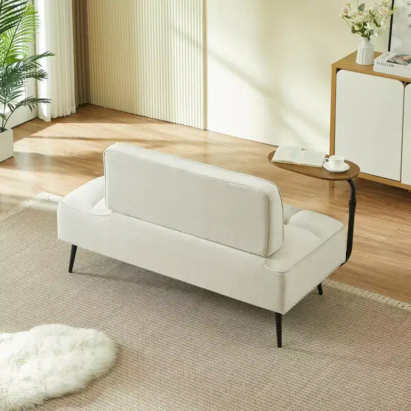 Canapé 2 places en velours de 137 cm avec table d'appoint pivotante et dossier, pour salon ou chambre à coucher