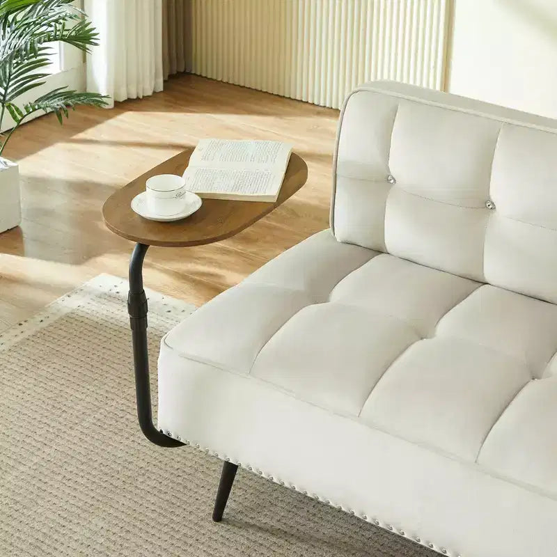 Canapé 2 places en velours de 137 cm avec table d'appoint pivotante et dossier, pour salon ou chambre à coucher