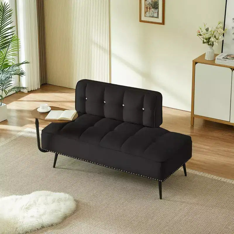 Canapé 2 places en velours de 137 cm avec table d'appoint pivotante et dossier, pour salon ou chambre à coucher